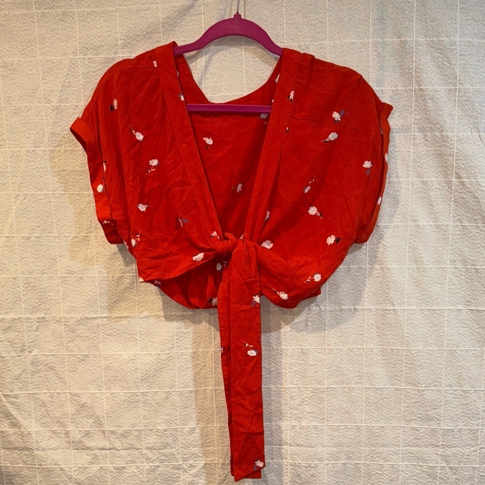O'Neill Red Floral Tie-Front Crop Top